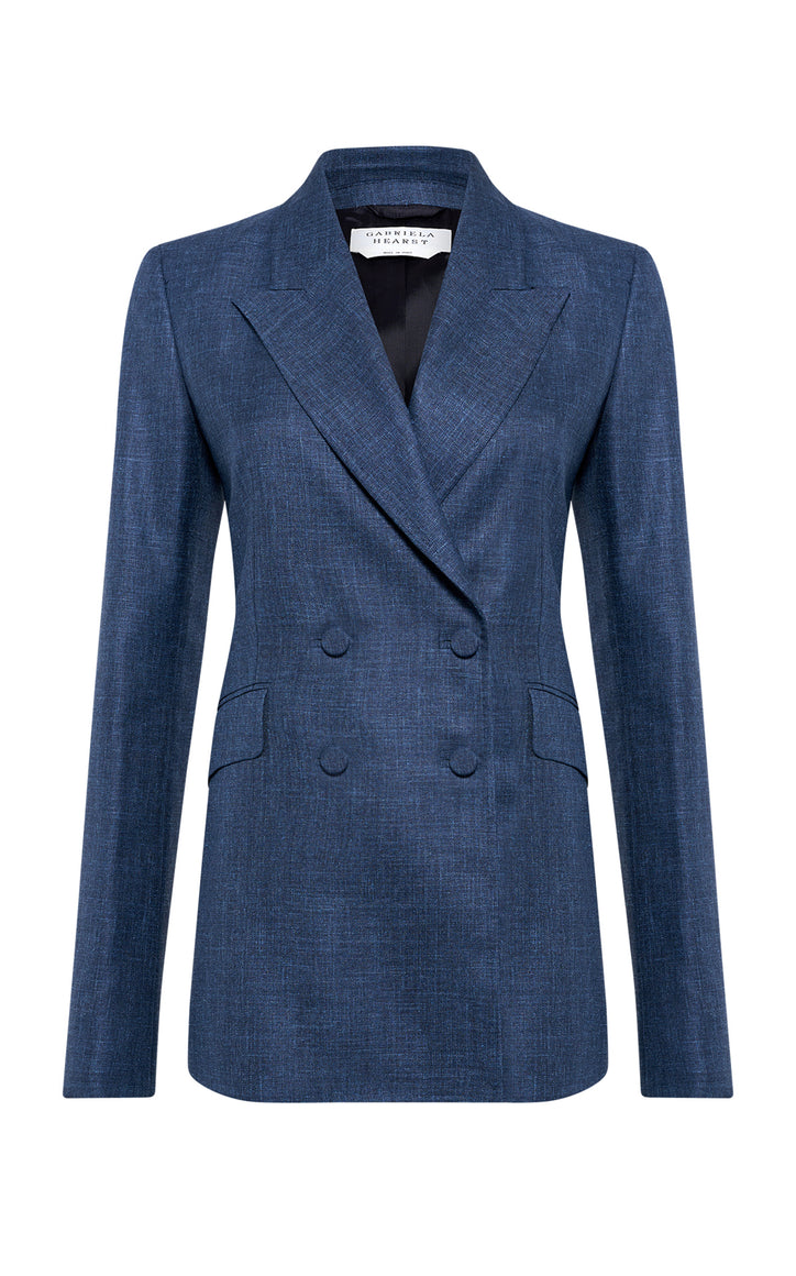 Angela Blazer in Denim Virgin Wool Silk with Linen