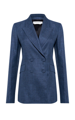 Angela Blazer in Denim Virgin Wool Silk with Linen