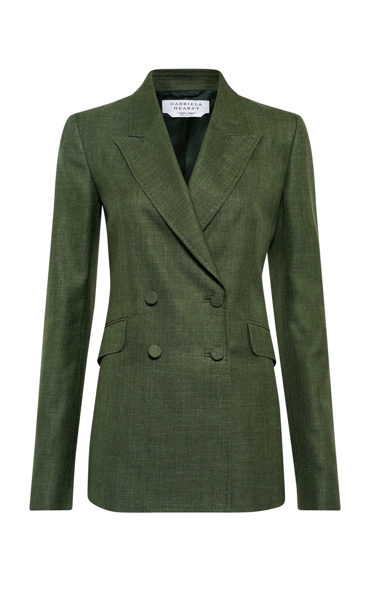 Angela Blazer in Olive Virgin Wool Silk with Linen