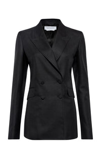 Angela Blazer in Black Virgin Wool Silk with Linen