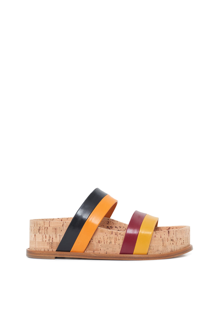 Striker Sandal in Black Orange Red and Yellow Leather