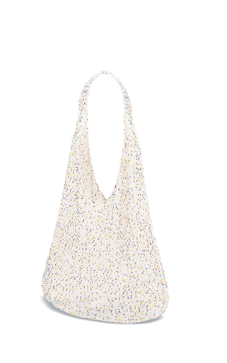 Manasa Knit Hobo Bag in Ivory Multi Beaded Cashmere