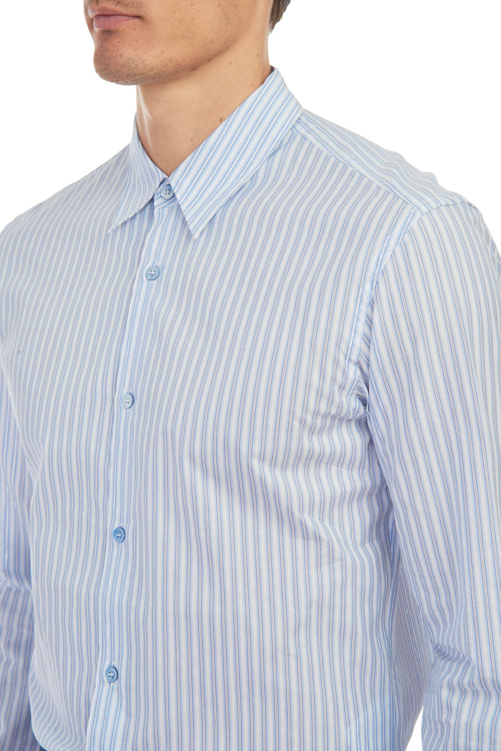 Quevedo Shirt in White & Blue Striped Cotton