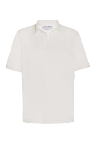 Stendhal Knit Short Sleeve Polo in Ivory Cashmere Silk