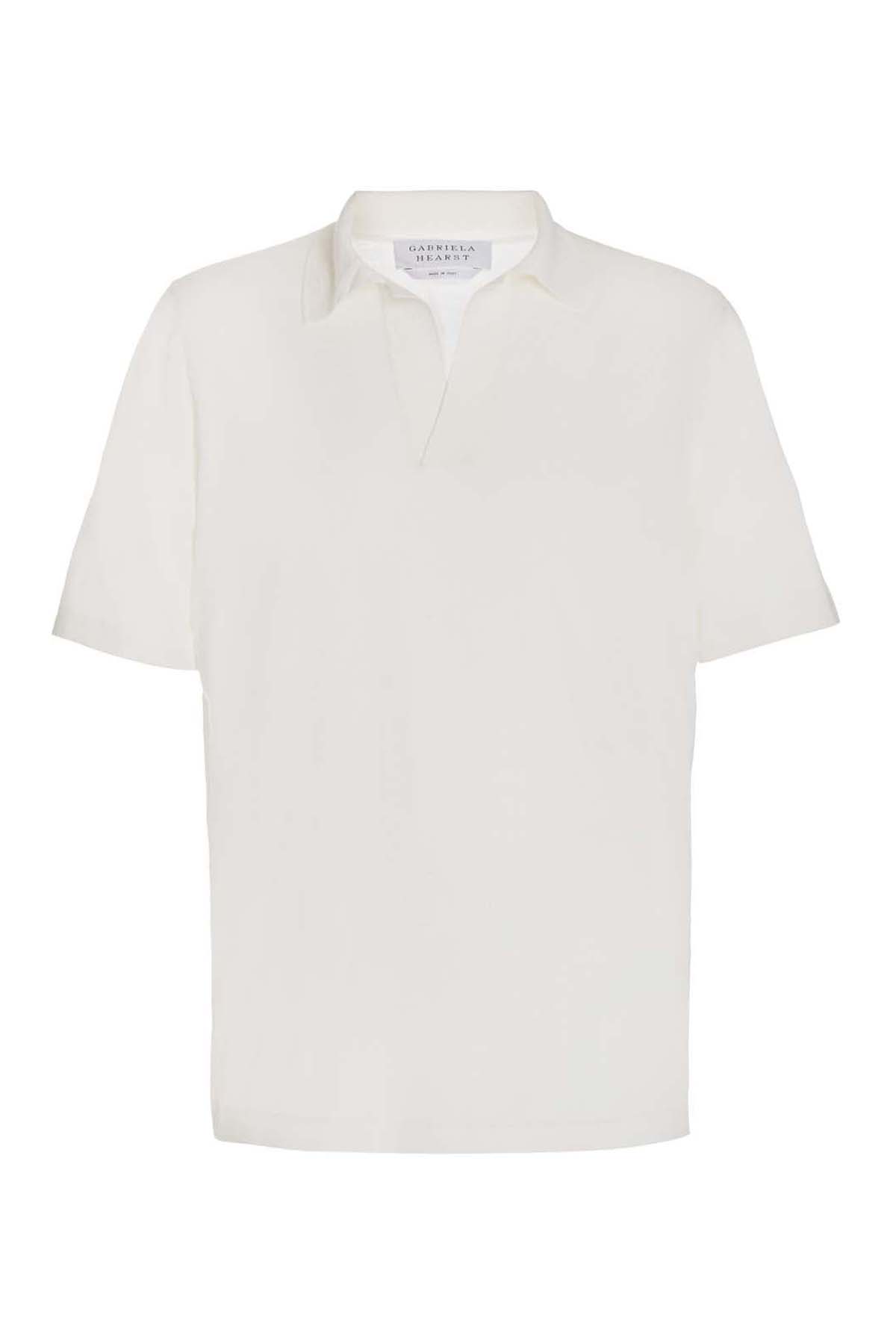 Stendhal Knit Short Sleeve Polo in Ivory Cashmere Silk