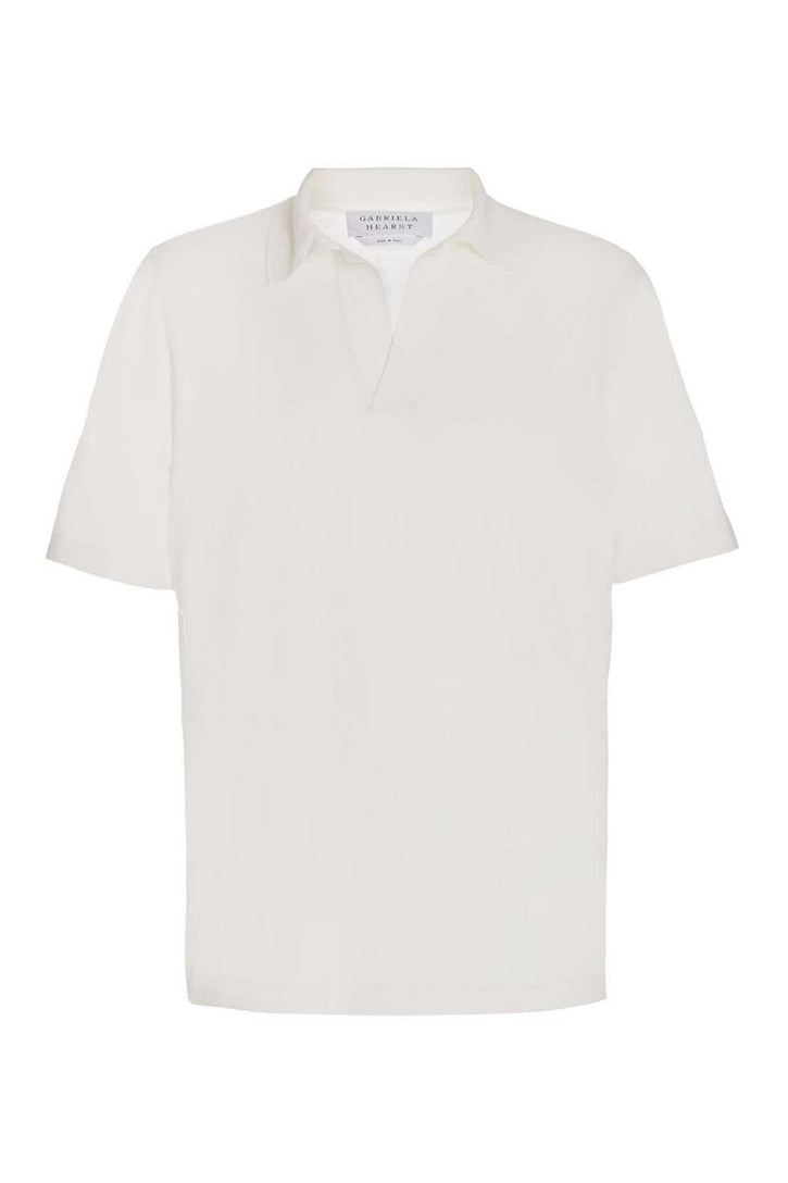 Stendhal Knit Short Sleeve Polo in Ivory Cashmere Silk
