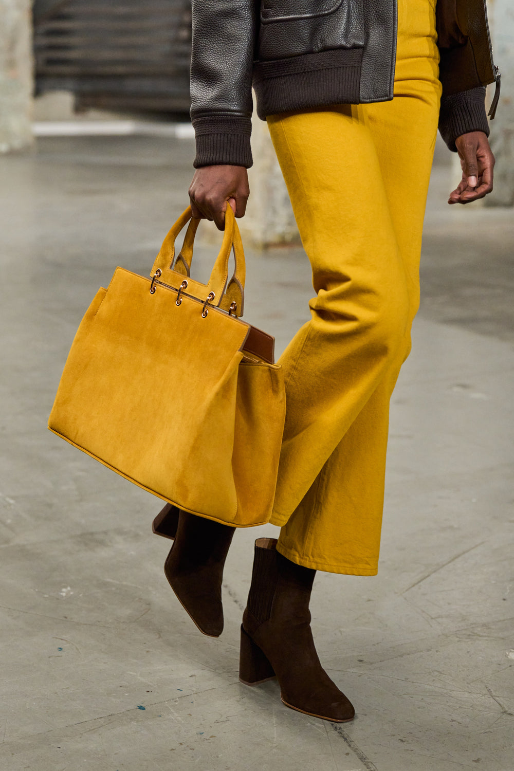 Large Amethyst Tote Bag in Golden Birch Suede
