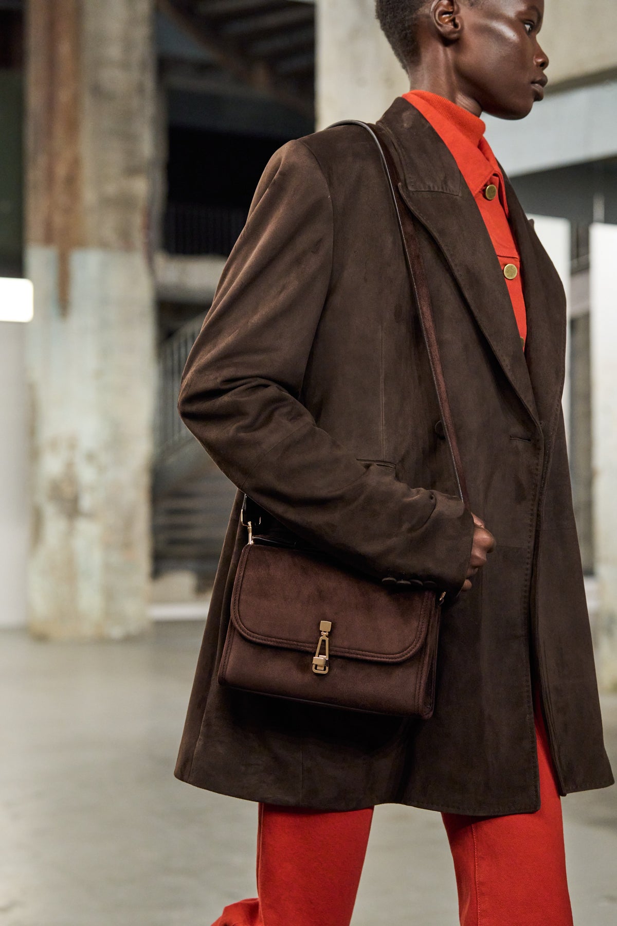 Small Leonora Flap Bag in Dark Brown Cashmere Suede