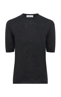 Chryse Knit T-Shirt in Black Cashmere Silk with Hemp