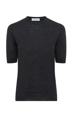 Chryse Knit T-Shirt in Black Cashmere Silk with Hemp