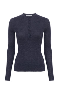 Anges Knit Henley in Navy Cashmere Silk with Hemp