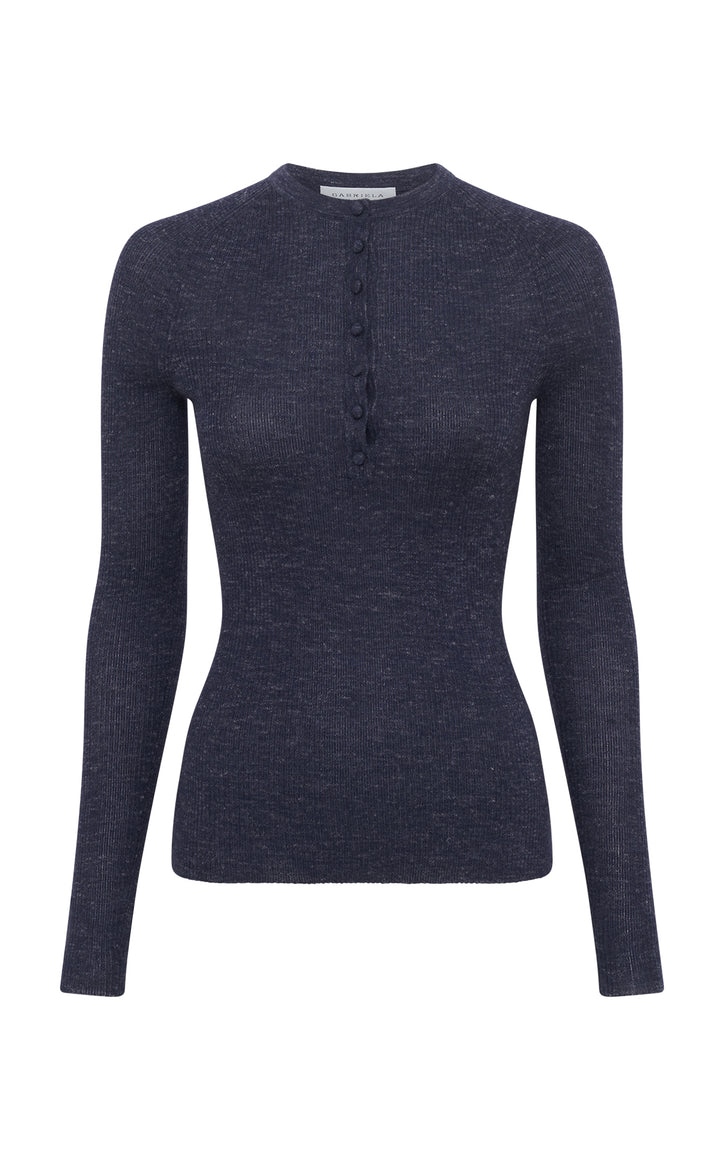 Anges Knit Henley in Denim Cashmere Silk