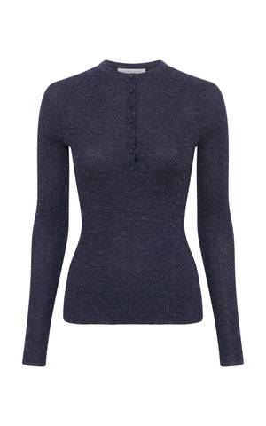 Anges Knit Henley in Denim Cashmere Silk