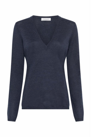 Denim Cashmere Silk Clementia V-Neck Sweater - Flat Lay | Gabriela Hearst