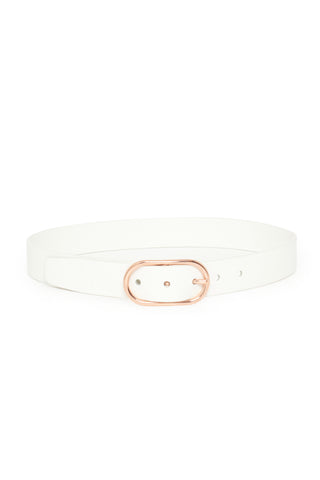 Ivory Calf Leather Link Buckle Belt with Rose Gold Hardware - Front View | Gabriela Hearst