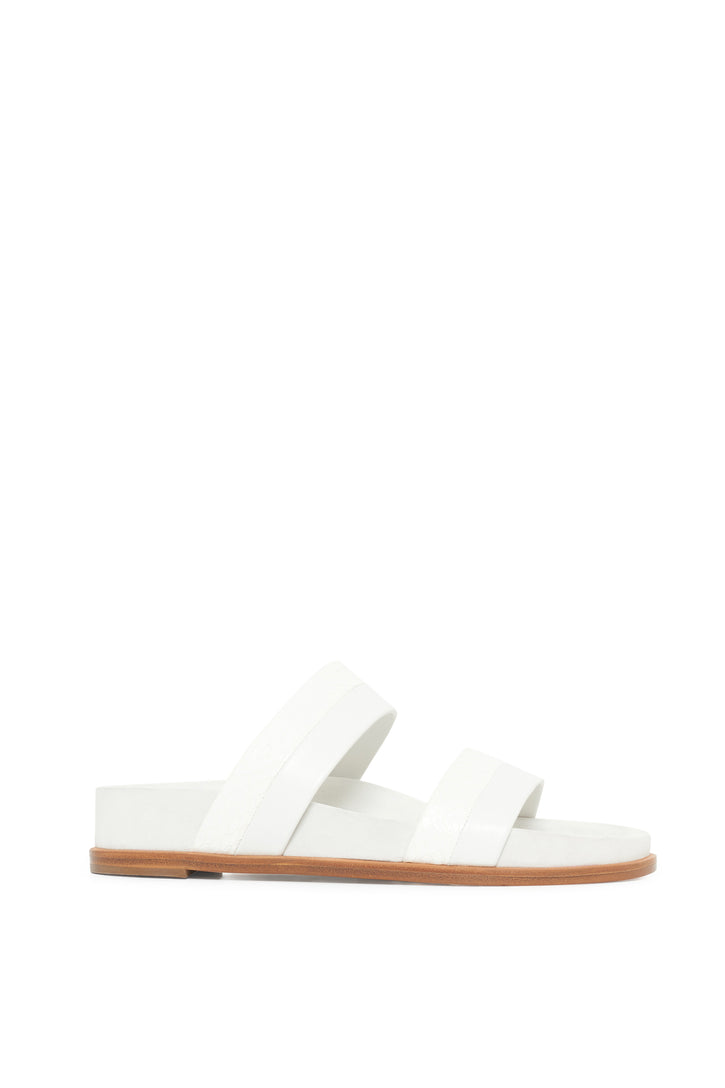 Low Striker Flat Sandal in Ivory Suede & Snakeskin