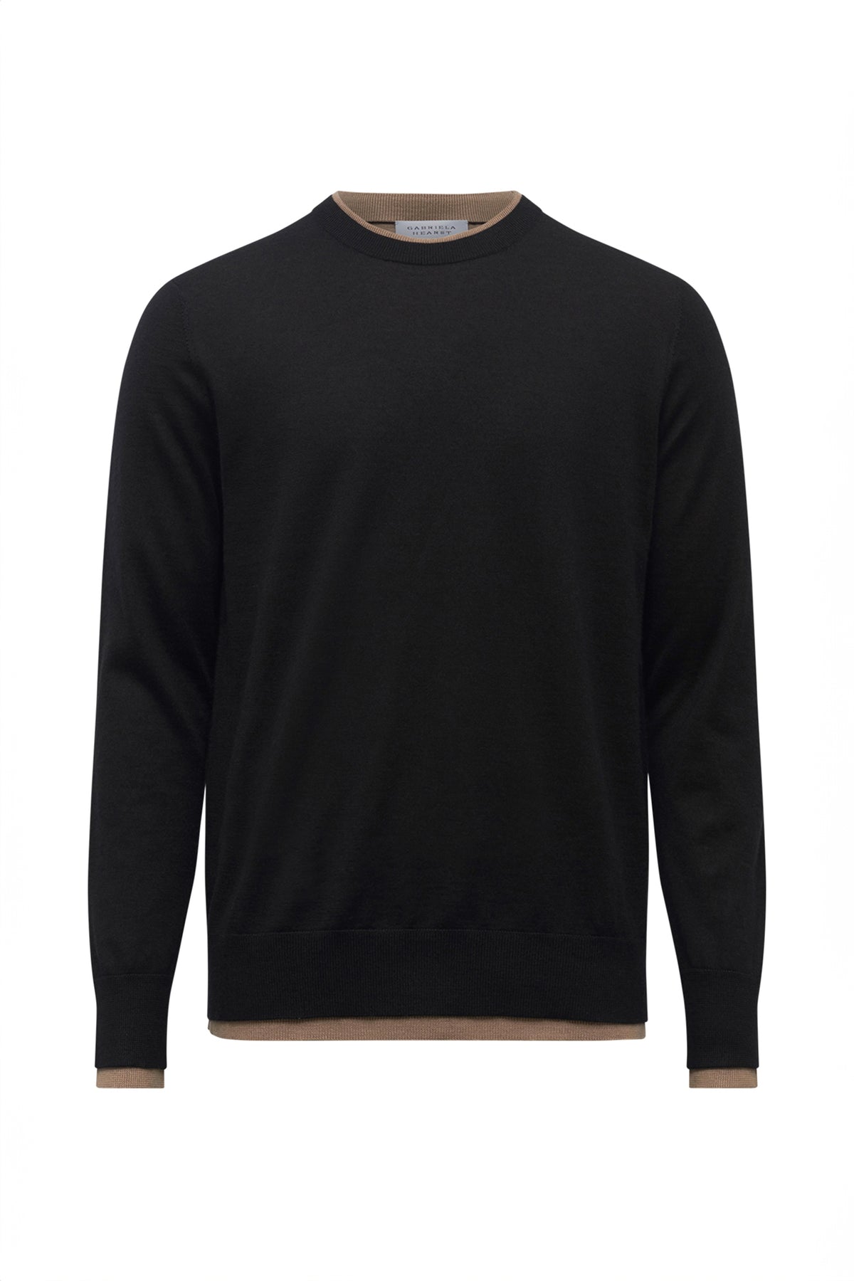 Wells Reversible Knit Sweater in Black & Camel Cashmere Silk