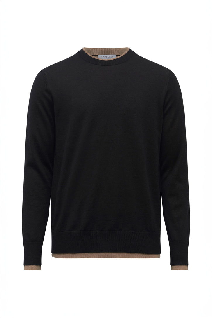 Wells Reversible Knit Sweater in Black & Camel Cashmere Silk