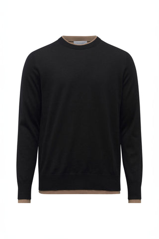 Wells Reversible Knit Sweater in Black & Camel Cashmere Silk