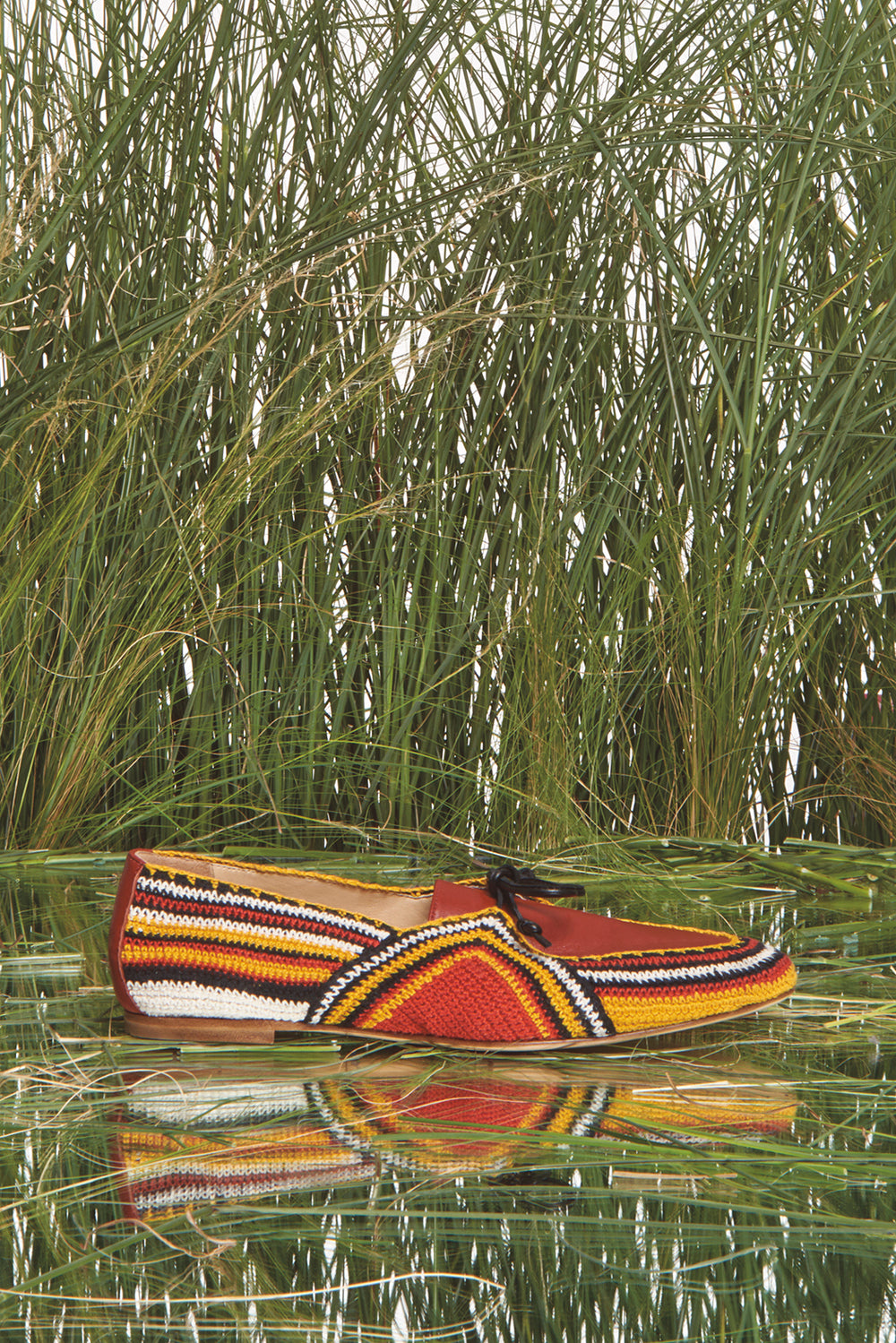 Hays Crochet Flat Shoe in Rust Multi Nappa Leather