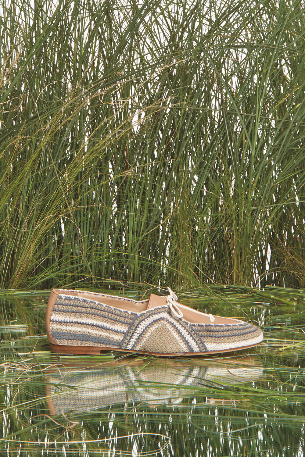 Hays Crochet Flat Shoe in Camel Multi Nappa Leather