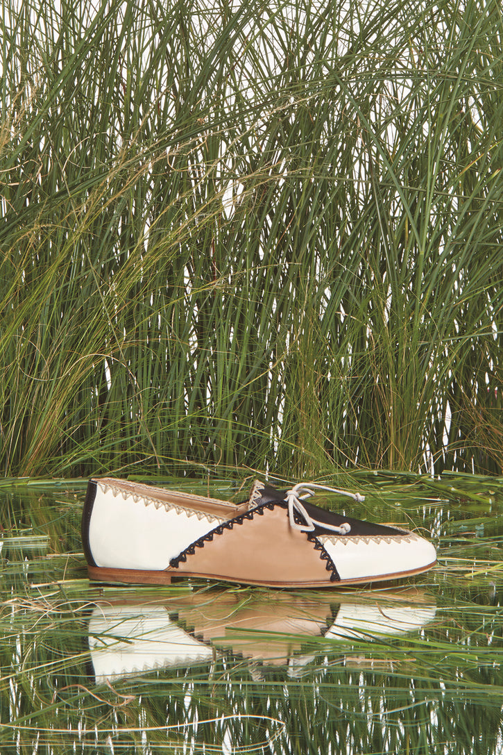 Hawett Flat Shoe in Camel Multi Nappa Leather