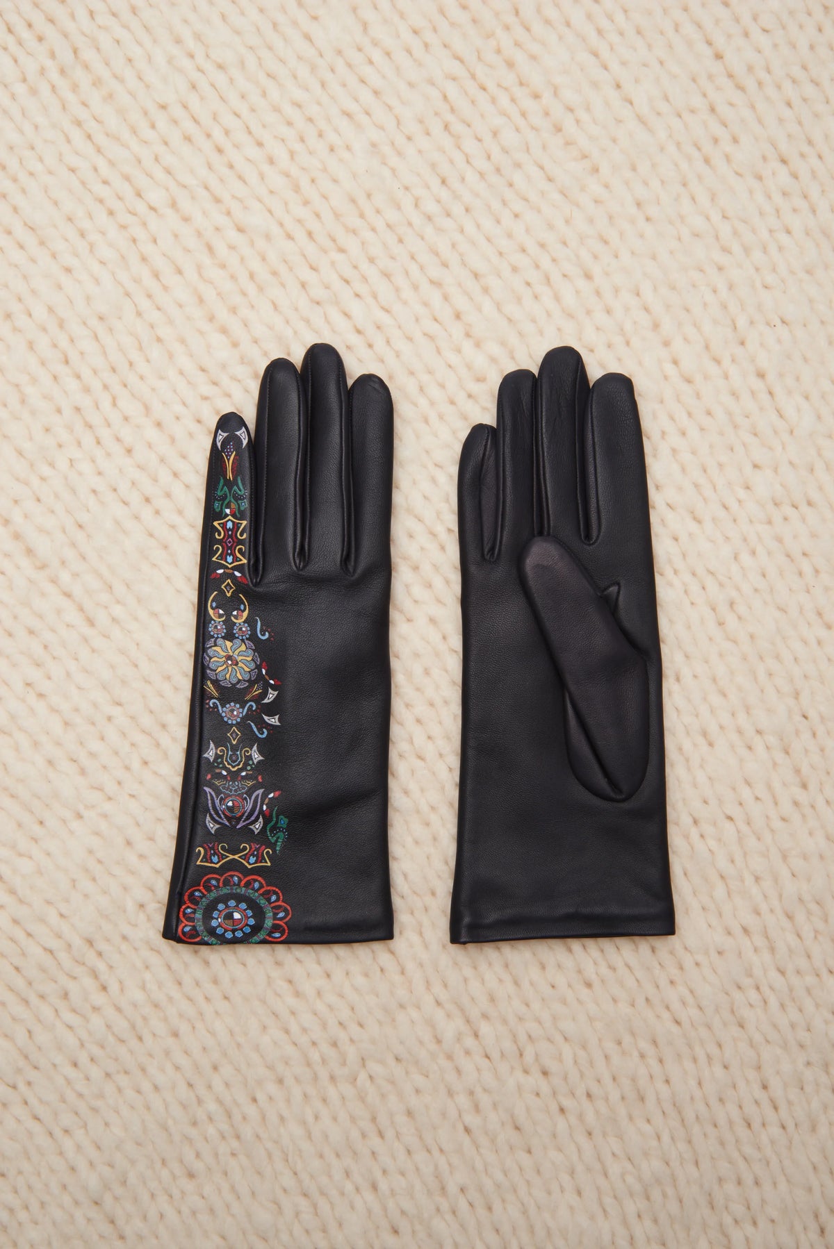 Painted Leather Gloves With Embroidery