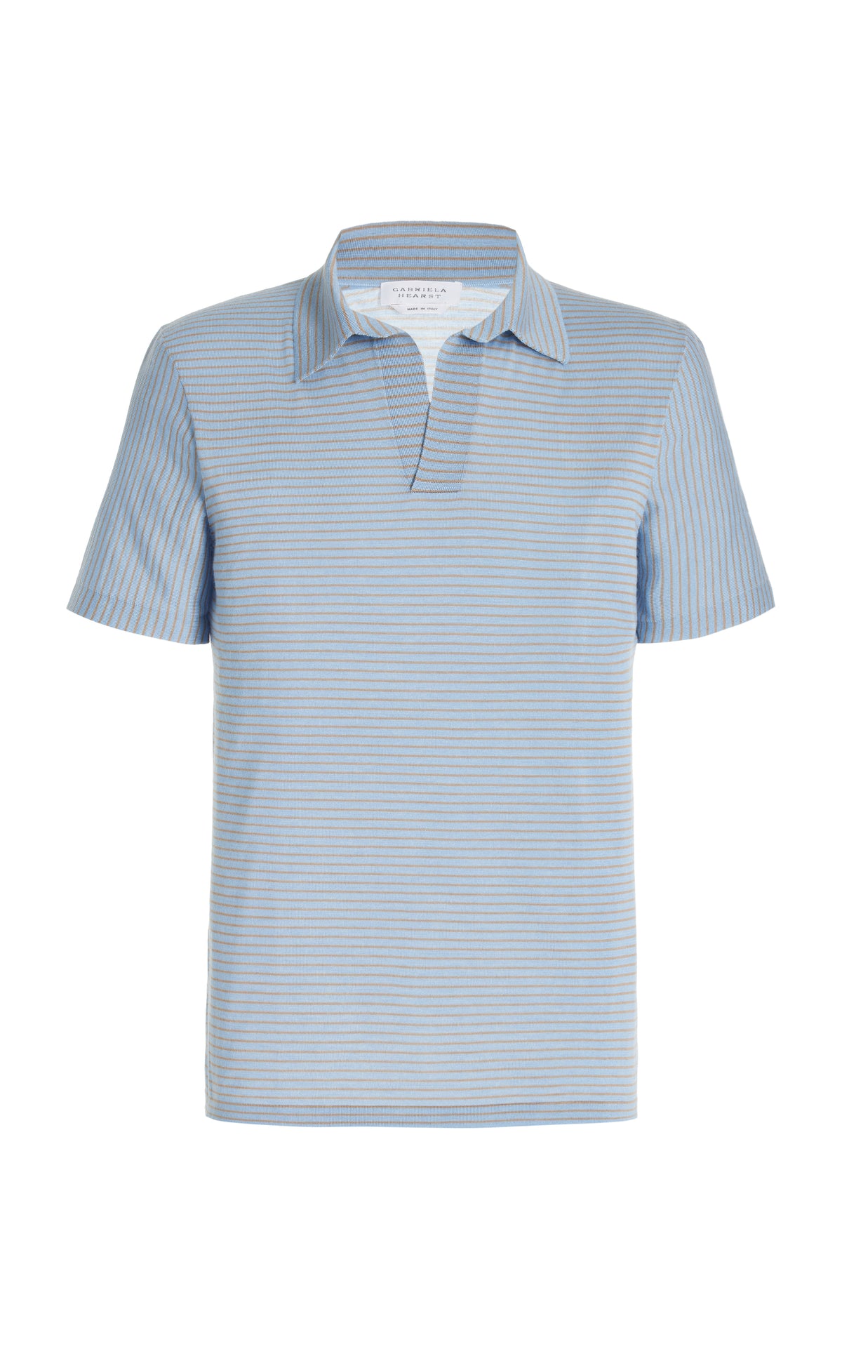 Stendhal Knit Short Sleeve Polo in Halogen Blue & Camel Cashmere