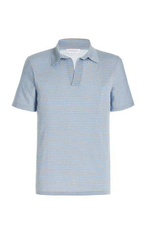 Stendhal Knit Short Sleeve Polo in Halogen Blue/Camel Cashmere