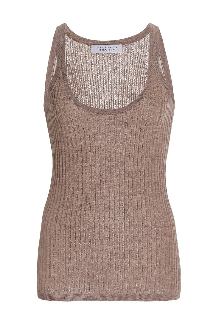 Graham Pointelle Knit Tank Top in Dark Oatmeal Cashmere Silk