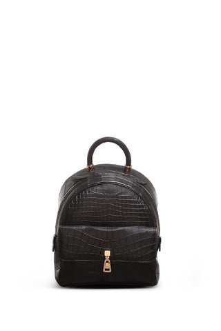Black Crocodile Mini Billie Backpack - Front View | Gabriela Hearst