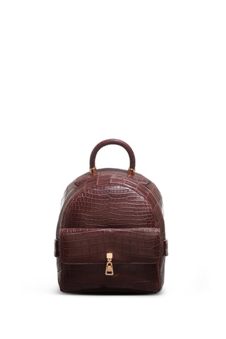 Bordeaux Crocodile Leather Mini Billie Backpack - Front View | Gabriela Hearst