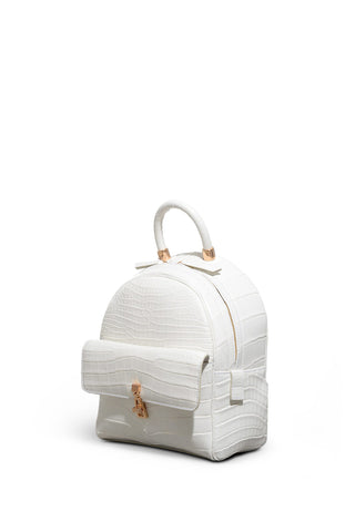 Ivory Crocodile Leather Mini Billie Backpack - Side View | Gabriela Hearst