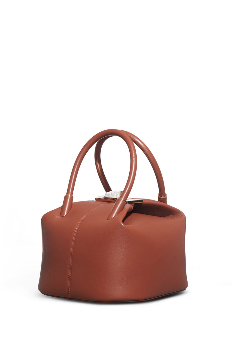 Cognac Nappa Leather Baez Bag - Three Quarter View with Top Handles | Gabriela Hearst