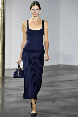 Navy Suede Diana Bag Carried by Model on Runway - Styled Look | Gabriela Hearst