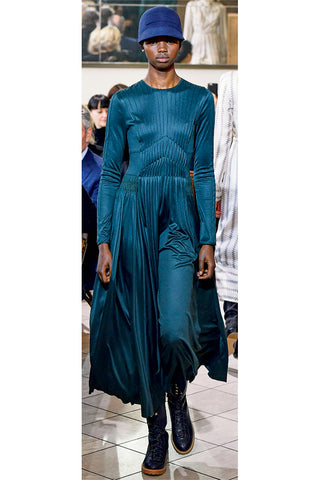 Teal Silk Long Sleeve Maxi Dress - Runway Model Front View | Gabriela Hearst