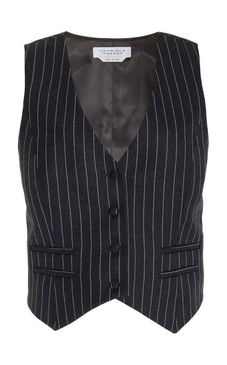 Pinstripe Zeta Vest in Grey Pinstripe Wool
