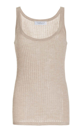 Oatmeal Cashmere Silk Nevin Pointelle Knit Tank Top - Front Flat Lay | Gabriela Hearst