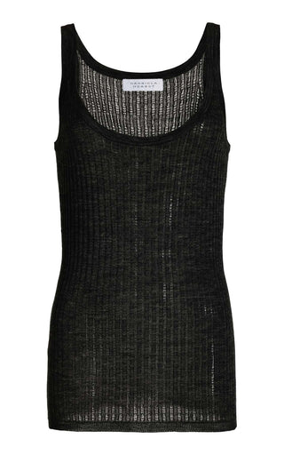 Black Cashmere Silk Pointelle Knit Tank Top - Flat Lay | Gabriela Hearst