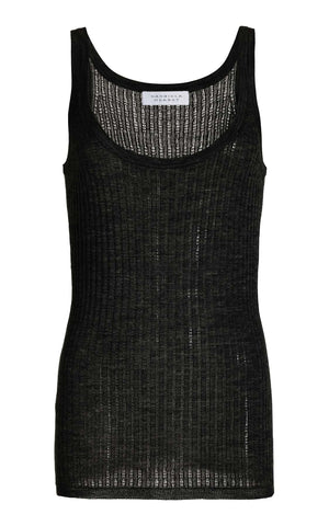 Nevin Pointelle Knit Tank Top in Black Cashmere Silk