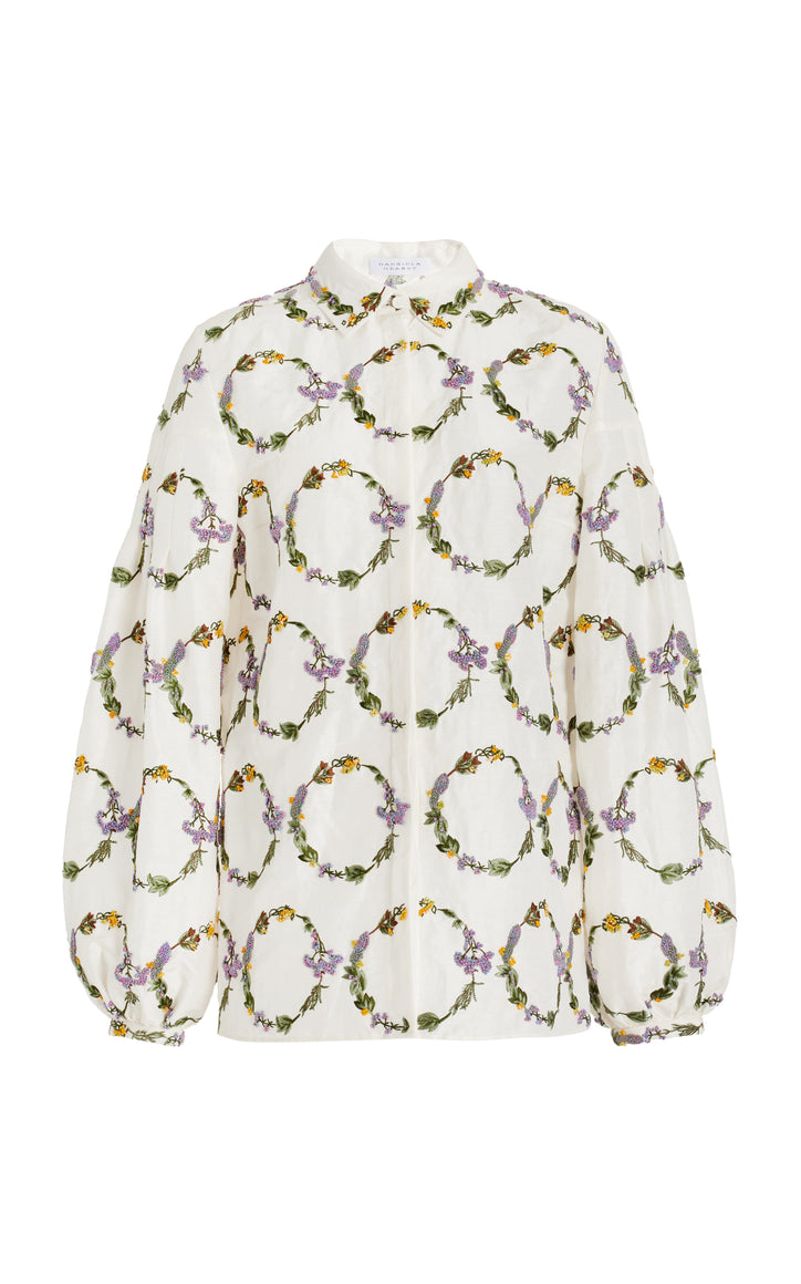 Selene Shirt in Ivory Printed Silk Twill
