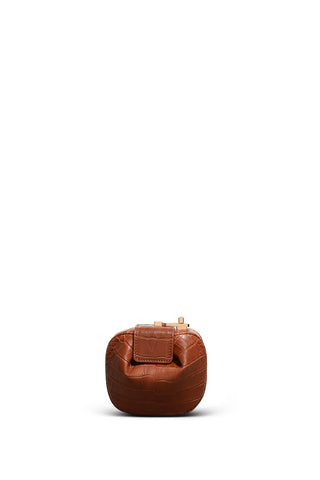 Cognac Crocodile Leather Rafaela Coin Purse - Front View | Gabriela Hearst