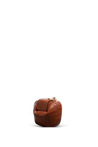 Cognac Crocodile Leather Rafaela Coin Purse - Side View | Gabriela Hearst