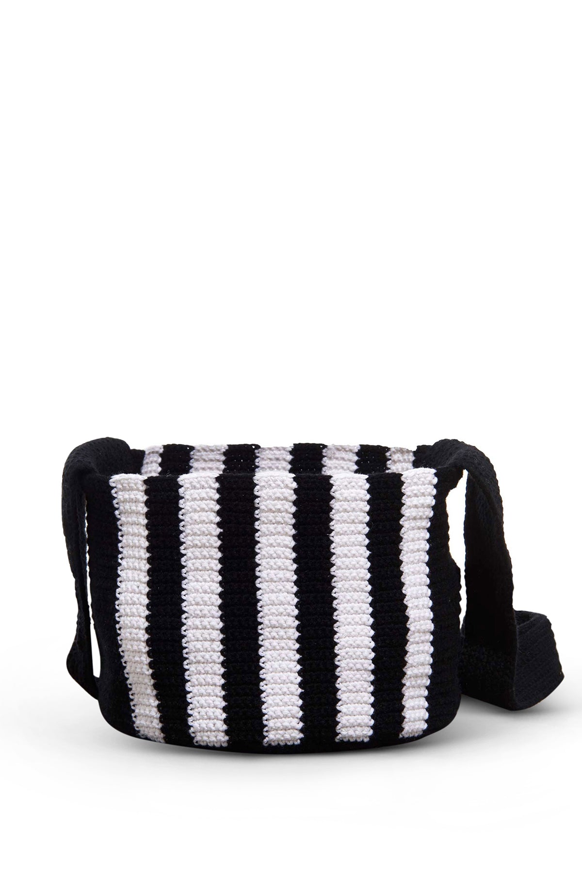 Crossover Knit Bag in Black & Ivory Cashmere