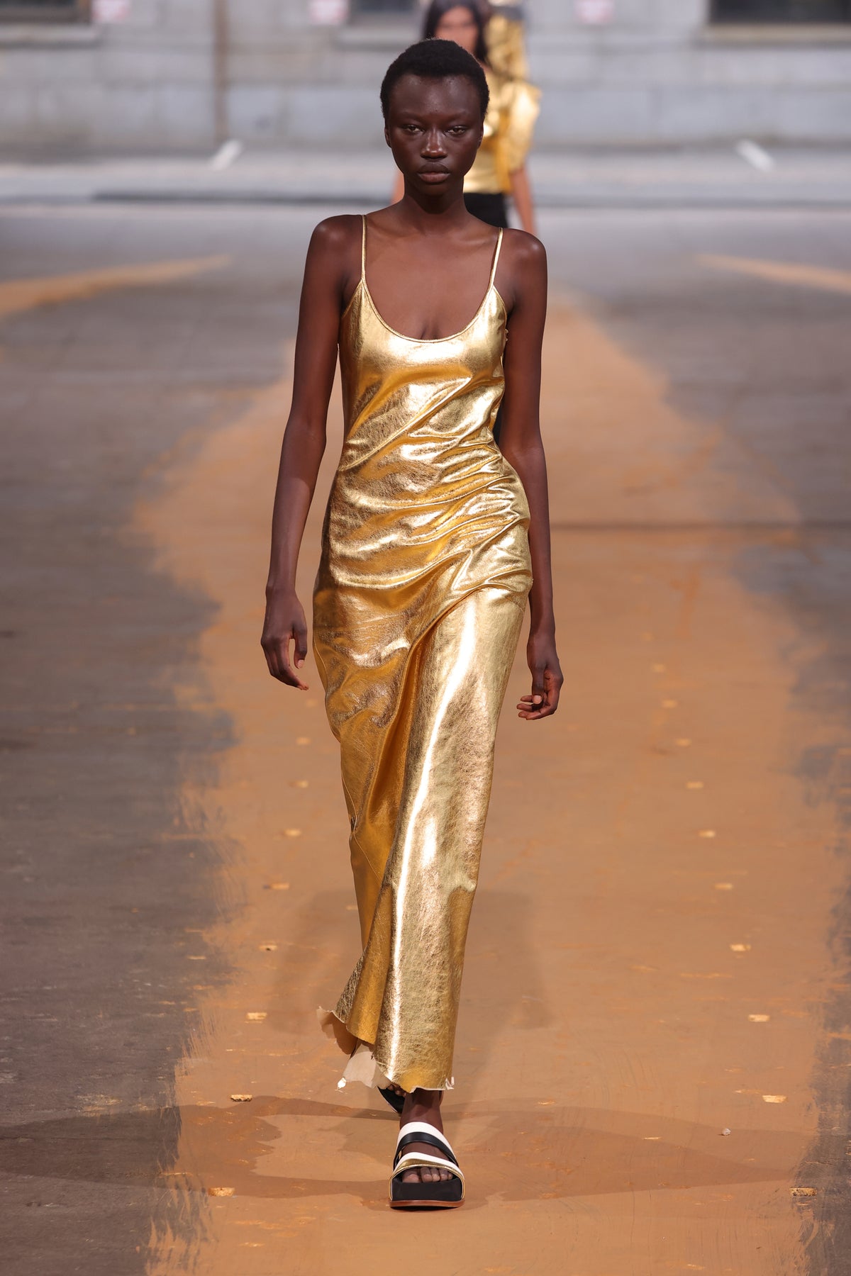 Teles Slip Dress in Gold Metallic Leather
