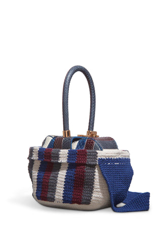 Crossover Knit Bag in Blue, Bordeaux & Grey Cashmere