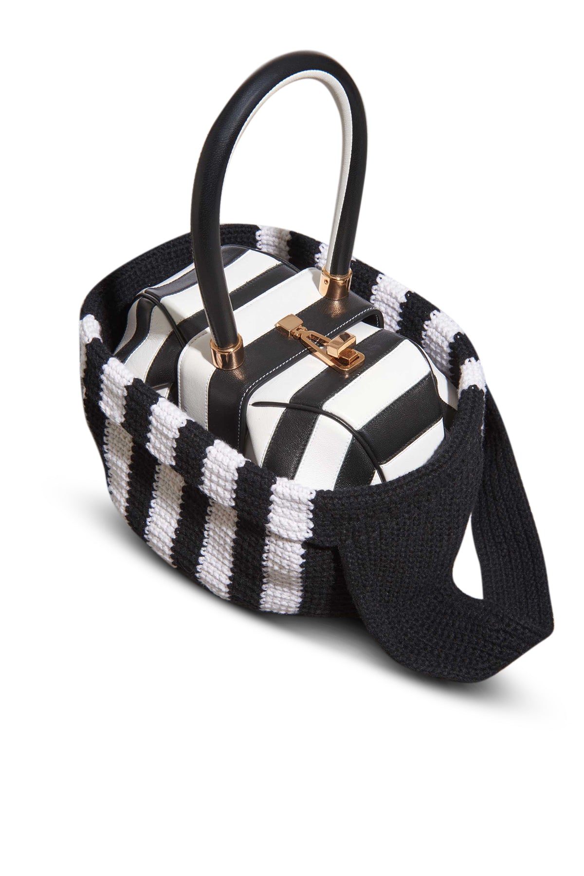 Crossover Knit Bag in Black & Ivory Cashmere