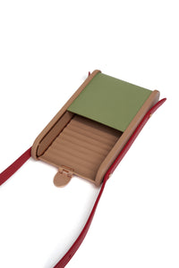 Mabel Crossbody Phone Case in Green, Nude & Red Nappa Leather