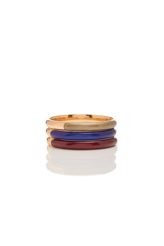 Stacked 18K Rose Gold Enamel Bangles in Blue Burgundy and Khaki - Fine Jewelry | Gabriela Hearst