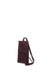 Cardi Neckalce Pouch in Burgundy Crocodile Leather